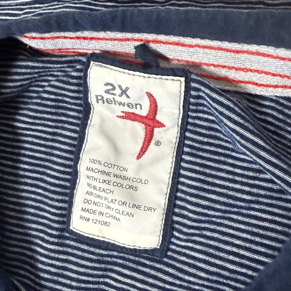 Relwen Men Knit T-Shirt Short Sleeves Navy & White Stripe Size 2X - Picture 2 of 5